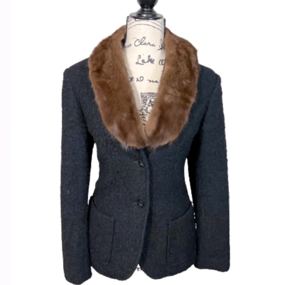 RENLYN‎  VINTAGE Black BLazer Fur Collar
